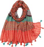 Boho Scarf for Women Lightweight Floral Printed Scarf Fall Winter Fashion Fringed Shawl