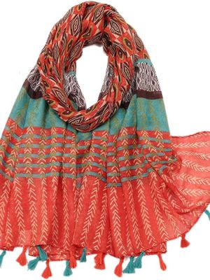 Boho Scarf for Women Lightweight Floral Printed Scarf Fall Winter Fashion Fringed Shawl