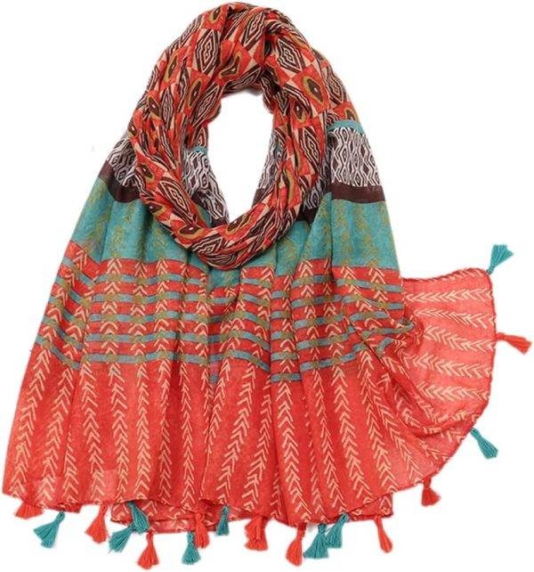 Boho Scarf for Women Lightweight Floral Printed Scarf Fall Winter Fashion Fringed Shawl