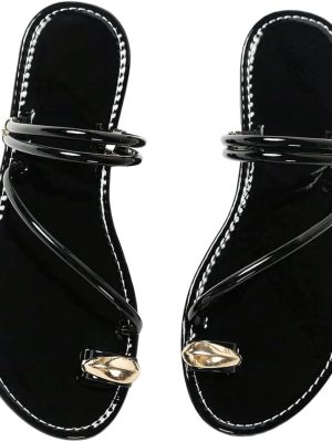 Metallic Open Toe Ring Sandals Summer Strappy Flat Sandals