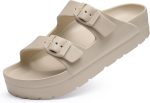 Platform Sandals with Arch Support, Chunky Lightweight Foam Slip on Slides, Comfortable Summer Beach Sandals with Adjustable Buckle