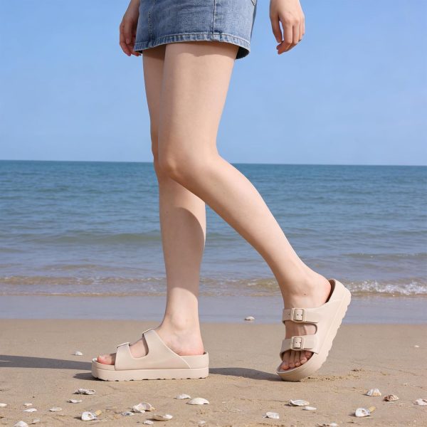 Platform Sandals with Arch Support, Chunky Lightweight Foam Slip on Slides, Comfortable Summer Beach Sandals with Adjustable Buckle