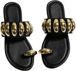 Gold Metallic Flat Sandals Dressy Open Toe Flip Flops Slides Shoes