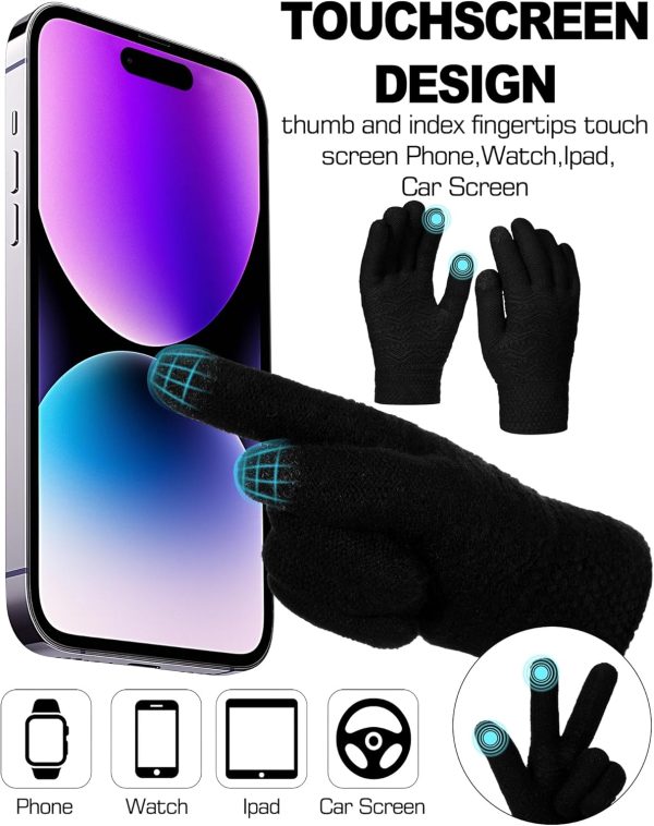 3 Pairs Women Winter Gloves for Cold Weather Fleece Lined Thermal Knit Touch Screen Glove for Running Driving Hiking