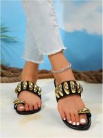 Gold Metallic Flat Sandals Dressy Open Toe Flip Flops Slides Shoes