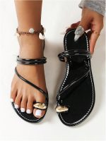 Metallic Open Toe Ring Sandals Summer Strappy Flat Sandals