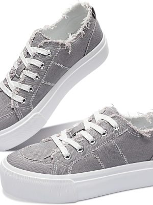 Canvas Platform Sneakers Lace-Up Casual Cute Low Top Shoes