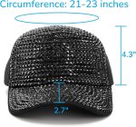 Set of 2 Rhinestone Baseball Caps, Adjustable Snapback Baseball Hat for Women Men, Breathable Sparkle Bling Sun Hat for Sport, Party, Outdoor Activities Black